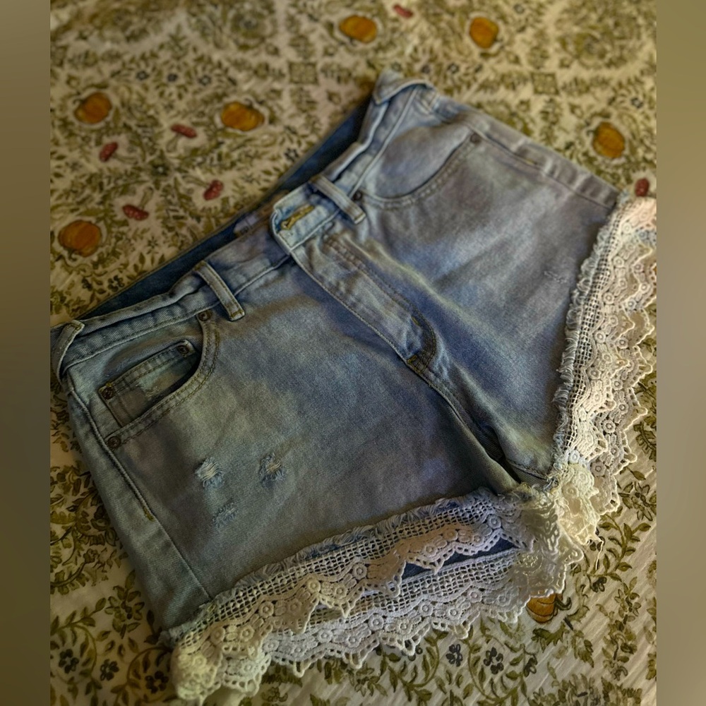 vintage y2k free people lace denim shorts
